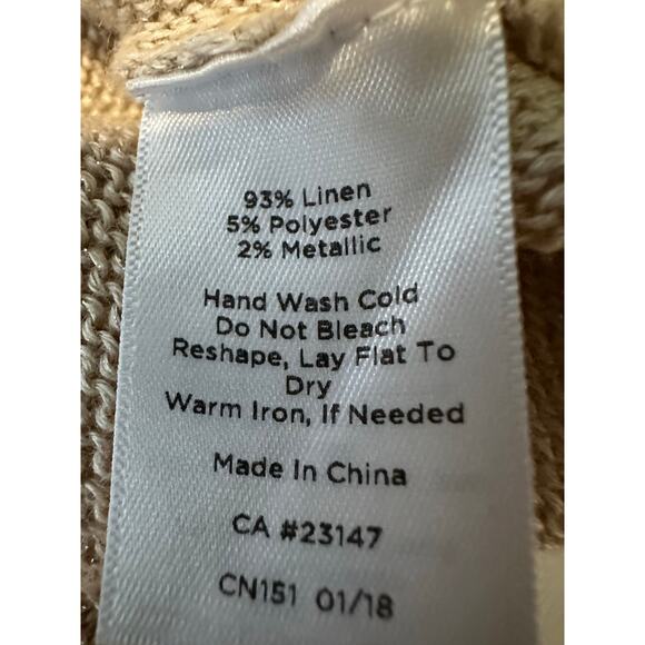 Talbots Women's Tan Metallic Linen Blend Short Sleeve Blouse Plus Size 2Xp - Picture 7 of 7